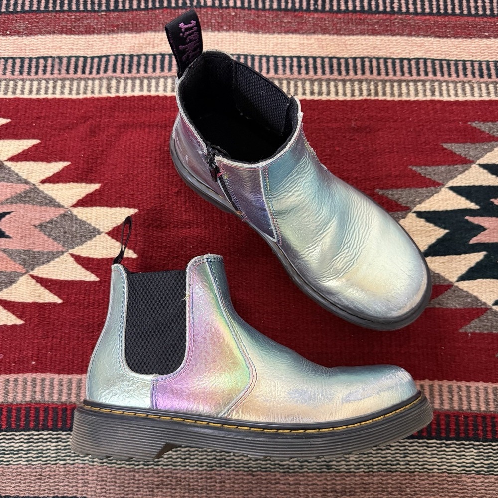 Dr Martens 2976J Rainbow Crinkle Leather Chelsea Boot Junior Sz 5 Ankle Side Zip